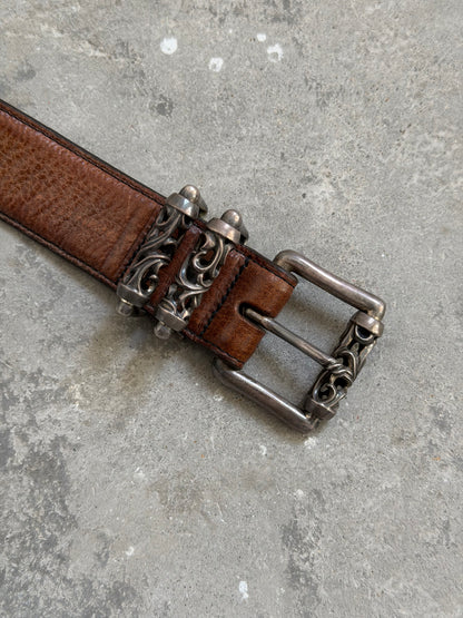 Chrome Hearts Brown Leather Roller Belt SZ.40