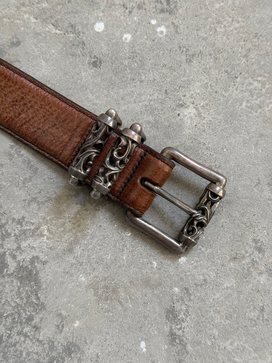 Chrome Hearts Brown Leather Roller Belt SZ.40