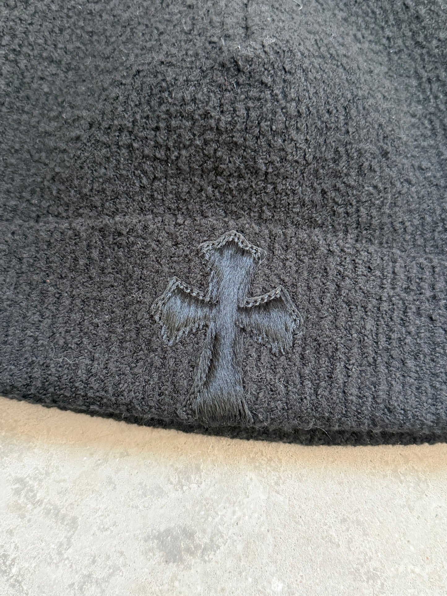 Chrome Hearts Black Ponyhair Crosspatch Beanie