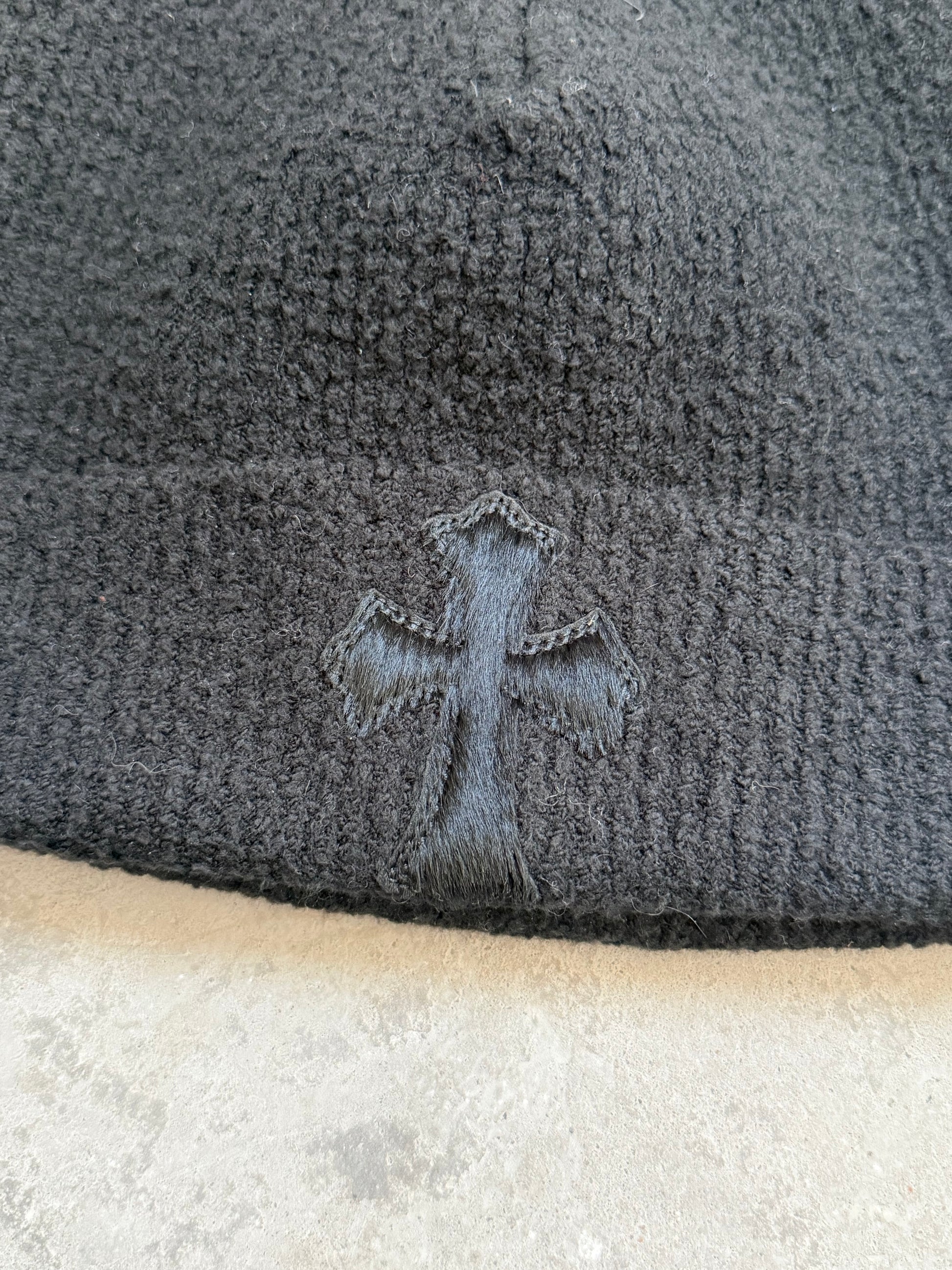 Chrome Hearts Black Ponyhair Crosspatch Beanie