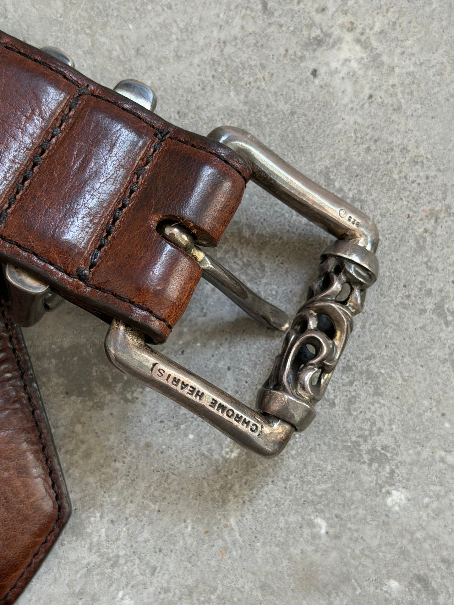 Chrome Hearts Brown Leather Roller Belt SZ.40