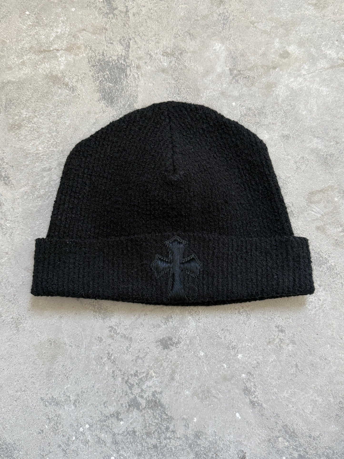 Chrome Hearts Black Ponyhair Crosspatch Beanie