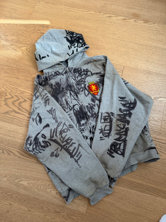 Balenciaga Grey Graffiti Zip Hoodie