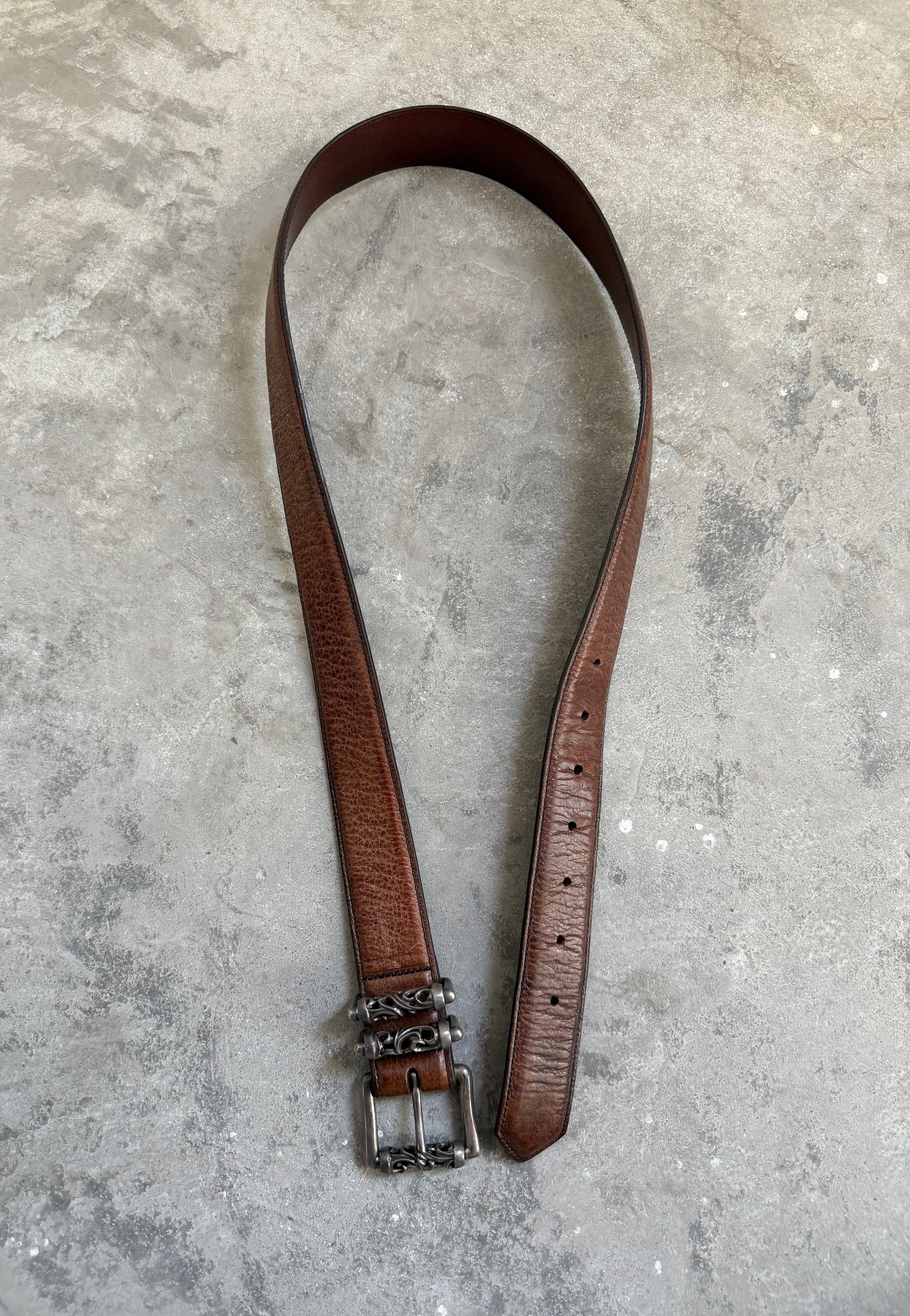 Chrome Hearts Brown Leather Roller Belt SZ.40