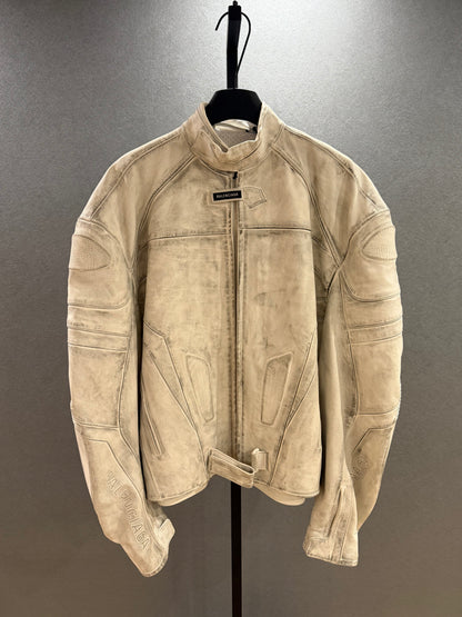 Balenciaga SS23 Mudshow White Moto Jacket 