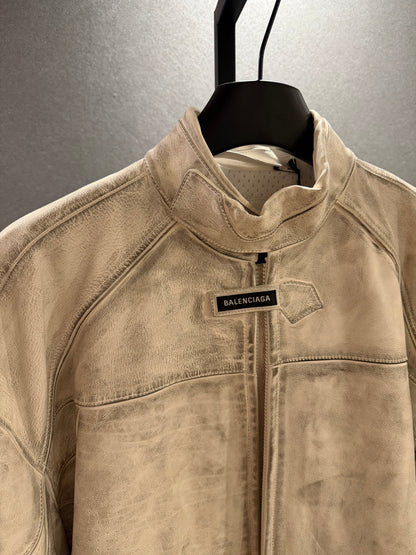 Balenciaga SS23 Mudshow White Moto Jacket 