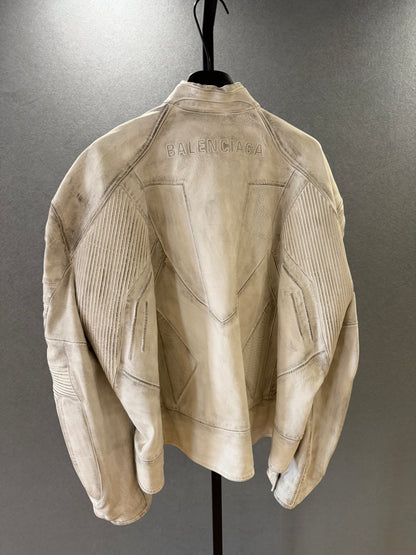 Balenciaga SS23 Mudshow White Moto Jacket 