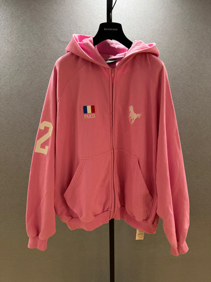 Balenciaga FW22 Pink Polo Zip-Up Hoodie Oversized SZ.2
